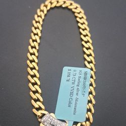 14k Gold Vermeil OVER 925 Sterling Silver Cuban 7inch 6mm With Moissanite Clasp