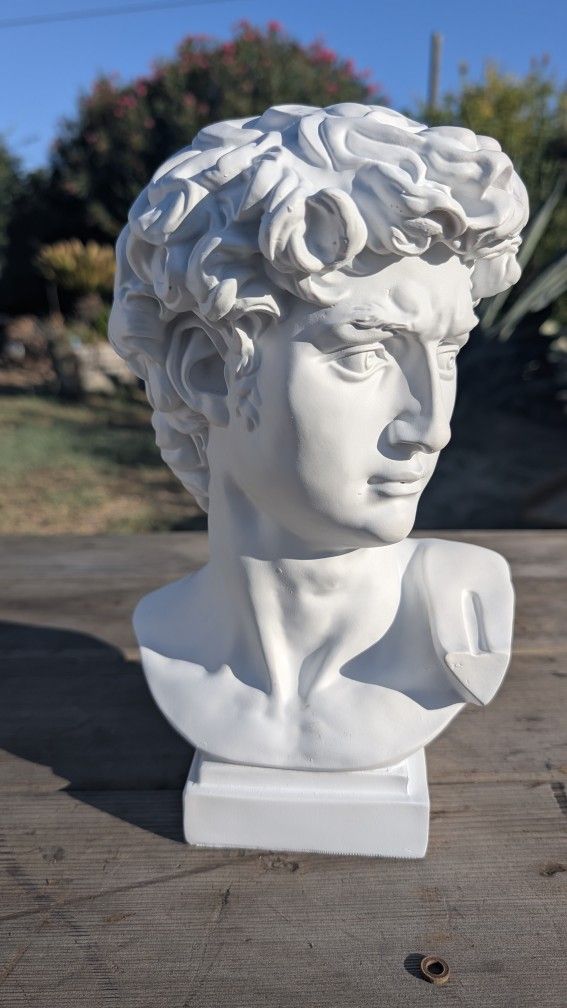 11" White Resin Michelangelo David Bust Statue Classical Renaissance Art Decor