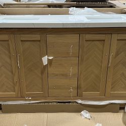 60” Light Oak Double Bathroom Vanity 