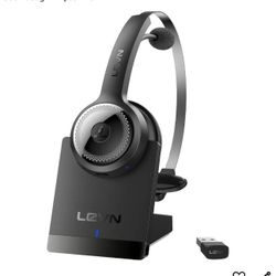 LEVN Bluetooth 5.2 Headset, Wireless Headset with Microphone (AI Noise Cancelling) & USB Dongle, 45 Hrs Wireless Headset with Mic for Wo