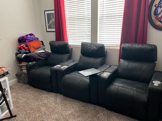 3 Individual Seat Luxury Home Theater Power Recliner Set with Storage Consoles and Tray Tables