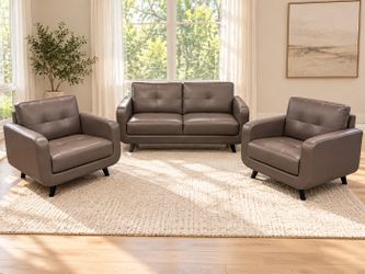 Modern 3-Piece Gray Seating Set — Loveseat + 2 Matching Armchairs