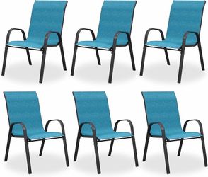 Patio Dining Chairs Set of 6, Stackable Dining Chairs High Back, Breathable Fabric, Steel Frame for Backyard, Porch, Lawn，Poolside, Light Blue  20" Wi