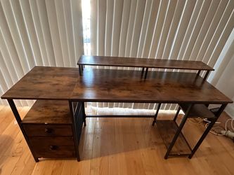 Wooden study/office desk with storage and shelf
