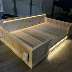 Custom Wooden Dog Bed Frame + water&food Bowls