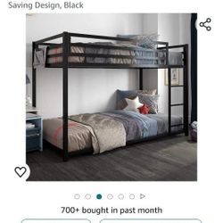 DHP Miles Twin Metal Bunk Bed, Kid's Bedroom, Space-Saving Design, Black

