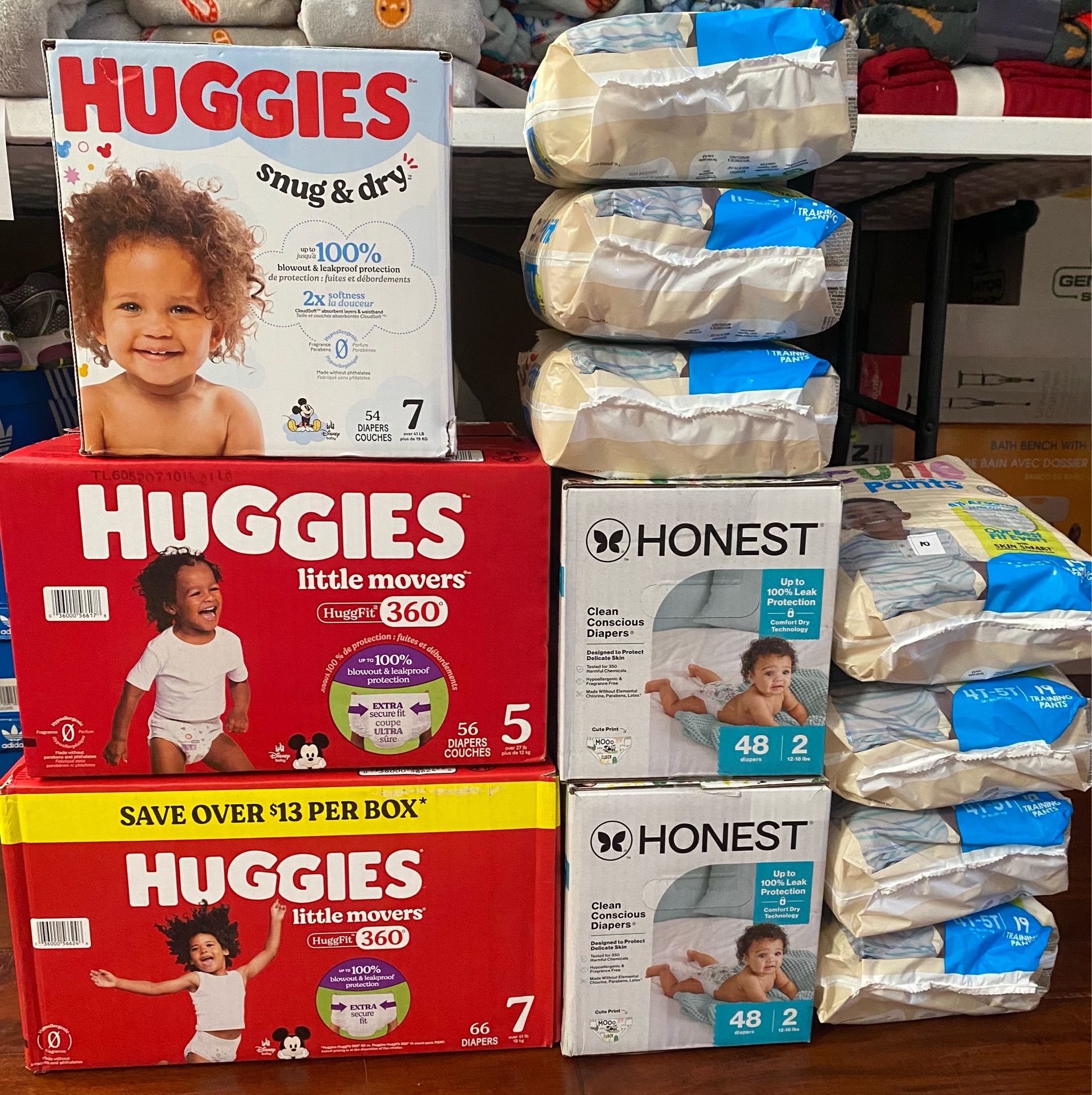 Brand new-$25 for boxes. $10 for pull ups. Or all for $125. Higley and ray.