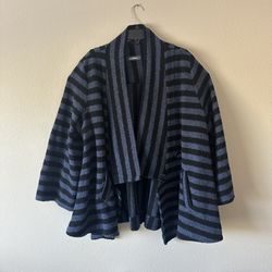 Vintage wool ALEMBIKA  Blue Black stripes Cardigan Jacket  Pockets Size 6