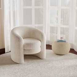 Modern Curved Back Upholstered Accent Chair, Soft Cozy Boucle Fabric, Comfortable Plush Seating