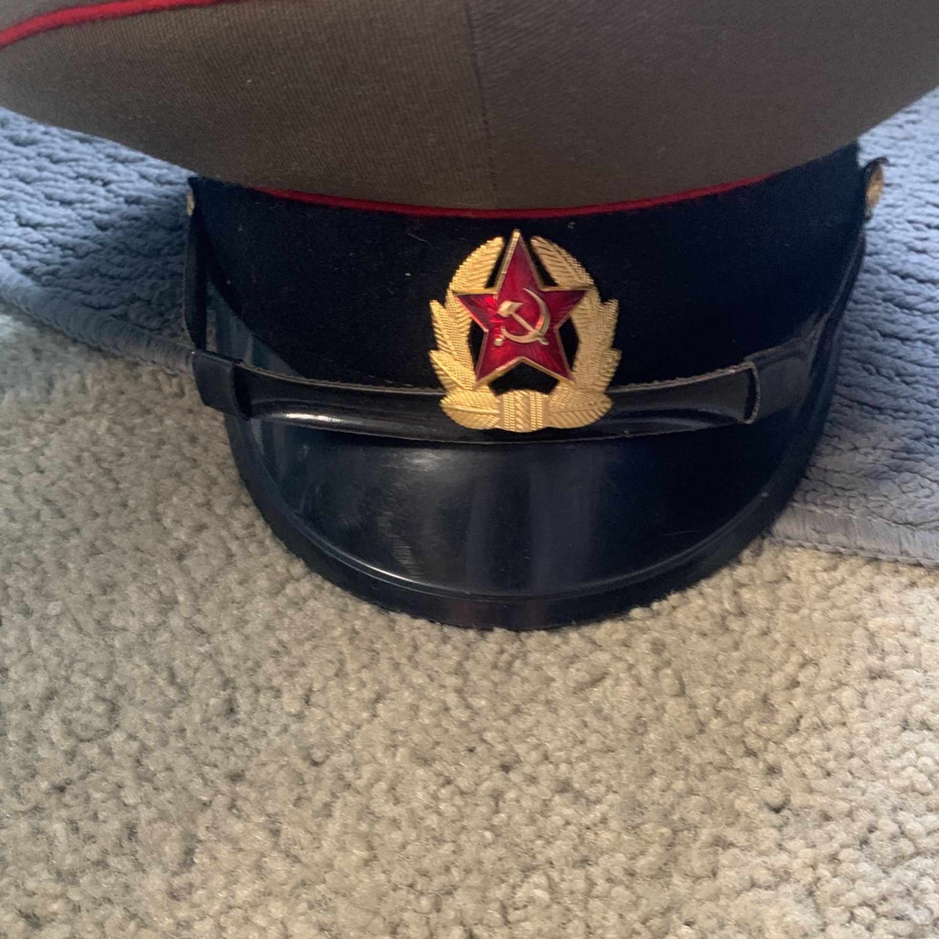 WWII Soviet Military Hat Dress Visor Soviet USSR Olive green and black 