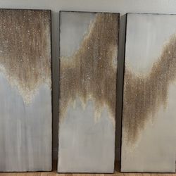 ✨ Modern 3-Piece Textured Wall Art Set – Neutral Gold & White ✨