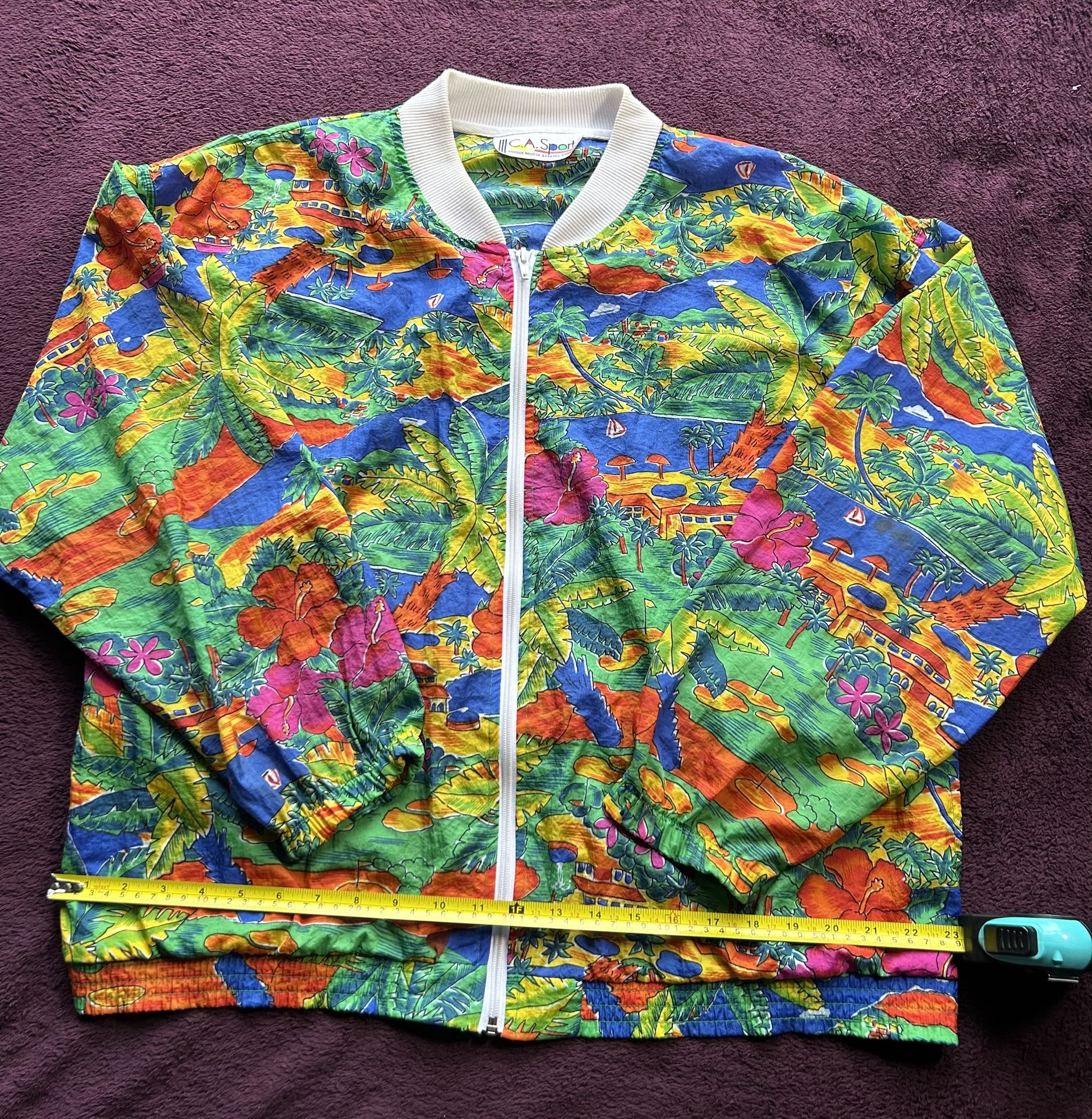 Retro Tropical Zip-Up Windbreaker Jacket – Size L