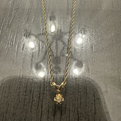Solid 14k Yellow Gold Mini Diamond Charm Pendant Necklace Set 16” Length