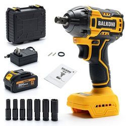 Cordless 1/2 Inch Brushless Impact Wrench, 400 N.m,4Ah Battery, Charger & 7 Sockets