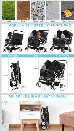 Double Pet Stroller in Black