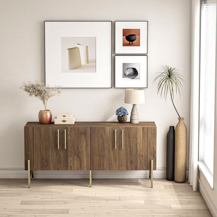 Walnut Finish Mid-century TV Stand Media Console