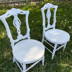 Two White Antique Chairs 