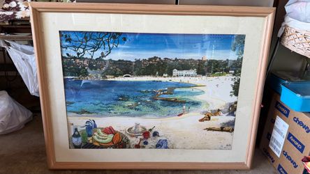 Framed Beach Scene Art Print 42x33