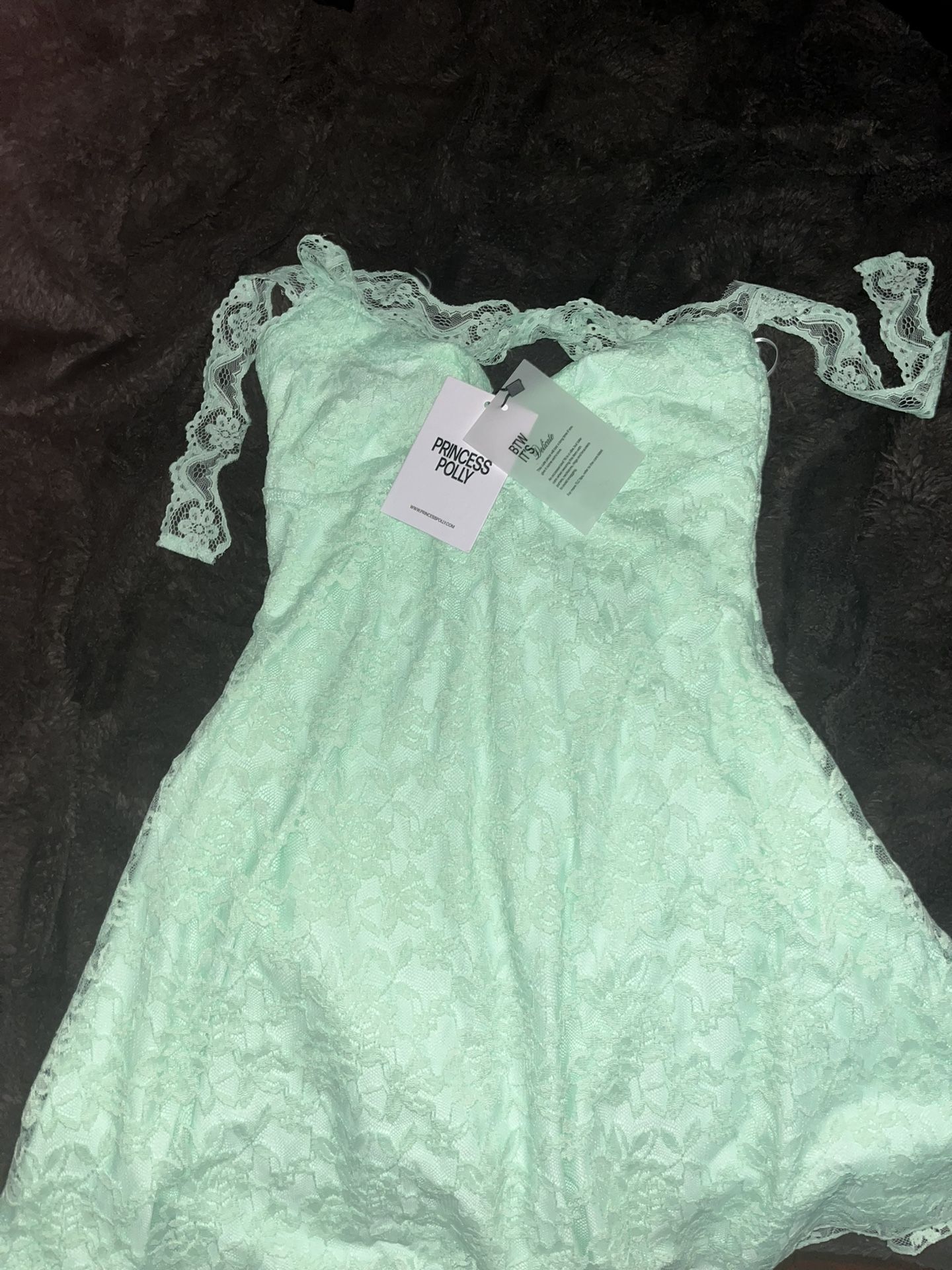 Princess poly Halter lace mini dress aqua