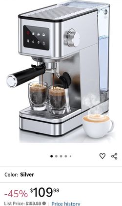 Espresso Machine with Milk Frother, 20 Bar Compact Espresso Maker with Touch Screen & 57.5oz Removable Water Tank for Home, Stainless Steel Coffee Mac