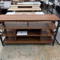 OKD Modern Industrial Metal frame TV Stand Media center for TVs up to 65 inch with Storage, Reclaimed Barnwood