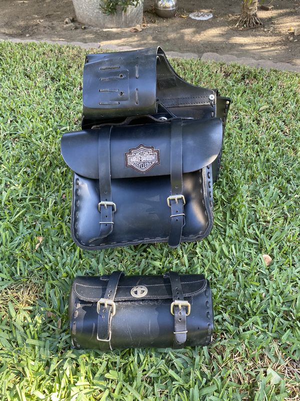 Custom Leather Motorcycle Saddlebags and Tool Bag off of 2006 HD Softail. for Sale in Pasadena
