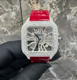 Moissanite cartier santos with red leather strap
