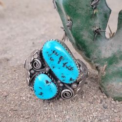 Old Pawn Native American Turquoise Silver Ring 