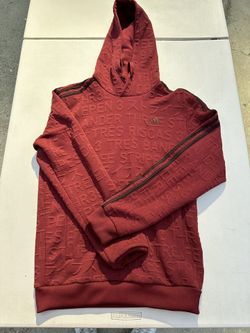 Adidas Maroon Textured 3-Stripe Hoodie (Small)