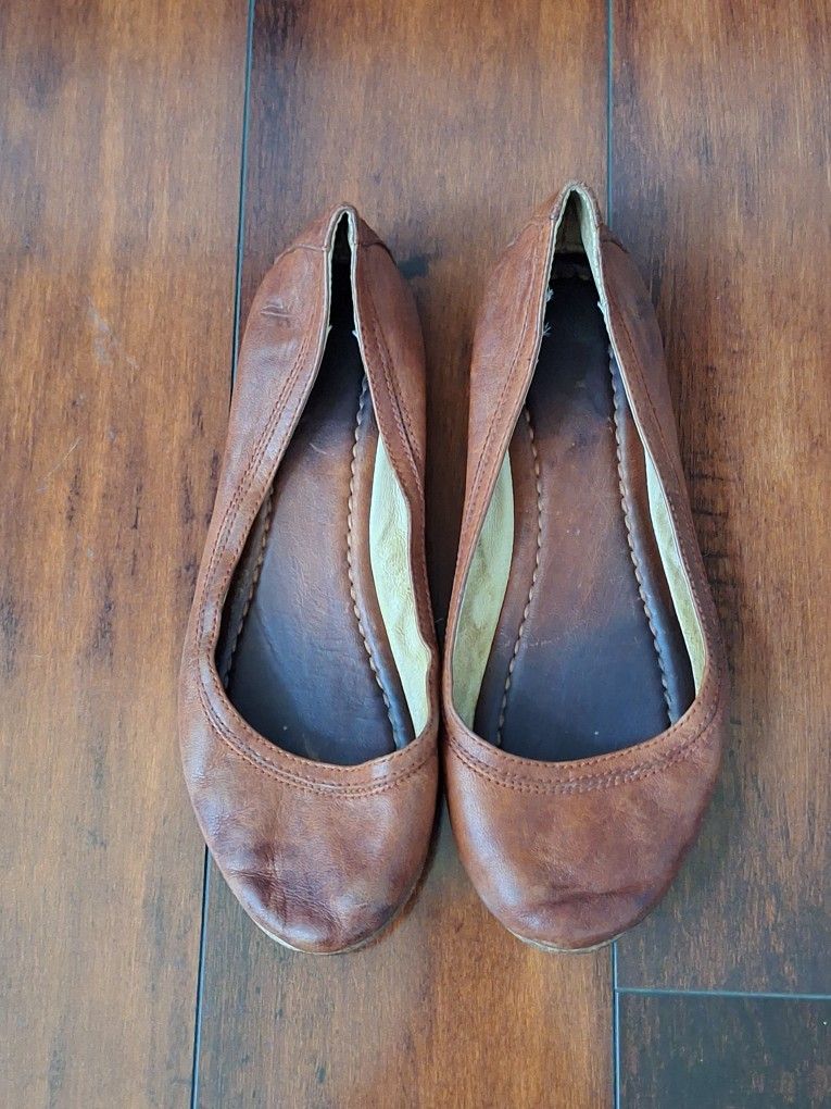 Frye Carson Ballet Flats Antiqued Leather Cognac Size 7