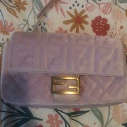 Fendi Pink Velvet baguette Shoulder Bag.