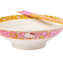 Hello Kitty ceramic bowl with chopsticks