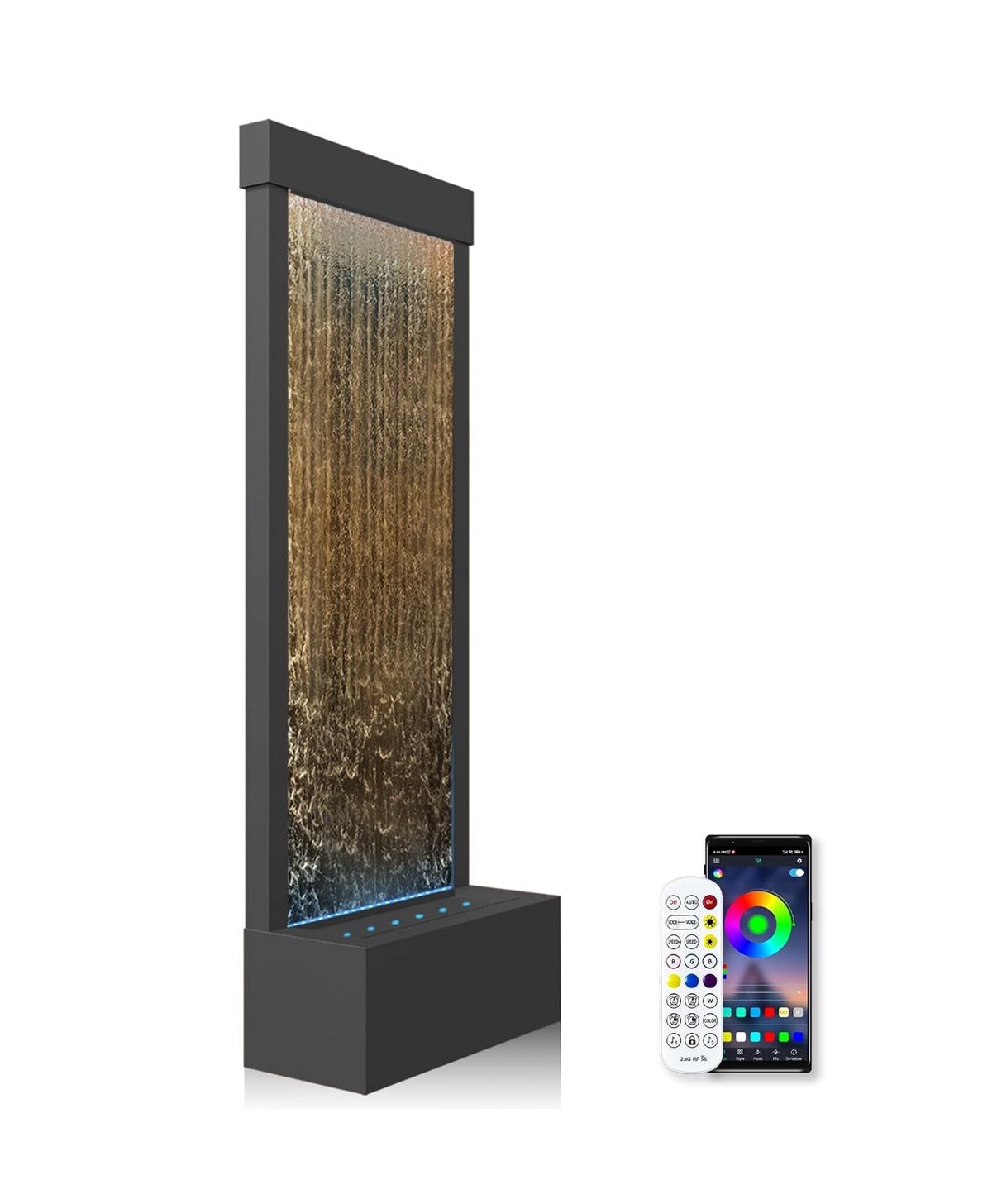 48" Indoor Waterfall with App-Controlled RGB Lights, Elegant Floor Fountain
