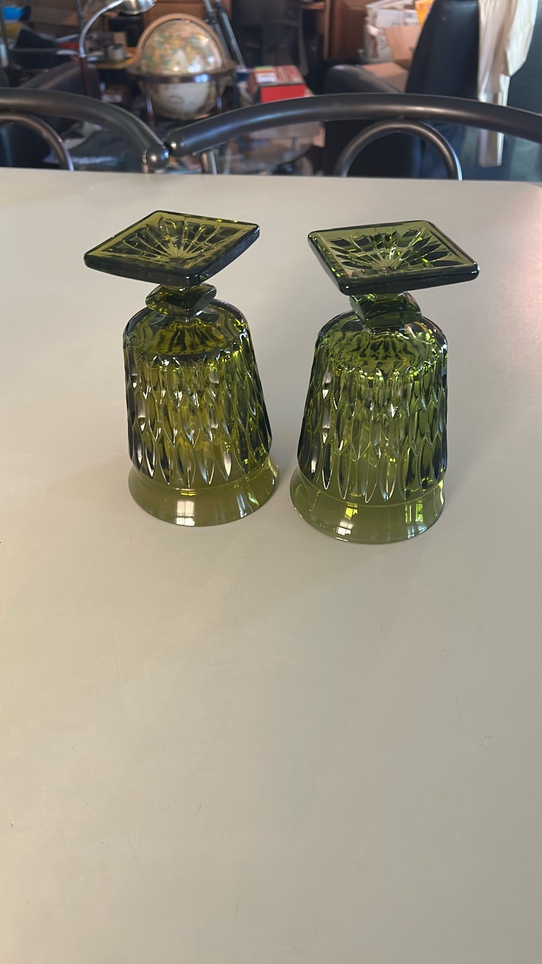 Vintage Indiana Glass Mt Vernon Green Goblets