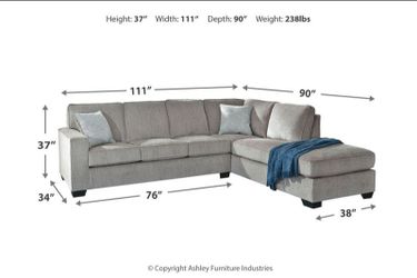 Altari Alloy 2-Piece RAF Chaise Sectional. smoke free. pet free