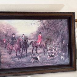 Large Framed Fox Hunt Artwork – Classic English Equestrian Scene