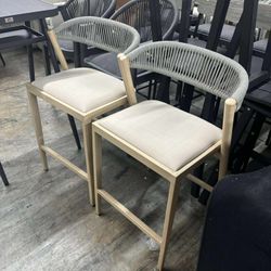 PURPLE LEAF Outdoor Counter Height Bar Stools Set of 2 Patio Boho Wicker Bar Chairs Aluminum Barstools