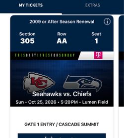 Seahawks vs Kansas City Chiefs $400
