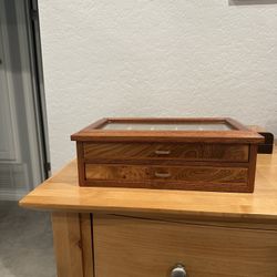 Agresti Burl Briarwood Glass Top 2 Drawer Jewelry/watch Case