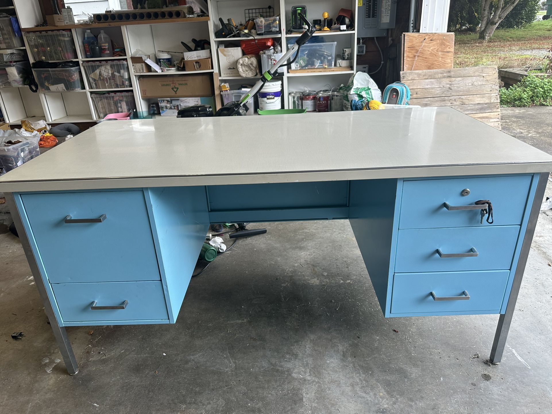 Vintage Steel case desk with matching Chair