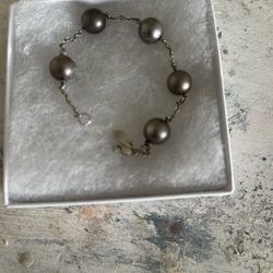 Genuine Tahitian, Pearl And Sterling Silver Bracelet