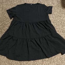 Women's Short Sleeve Casual Loose Tunic Shift Dress Black Size XXL