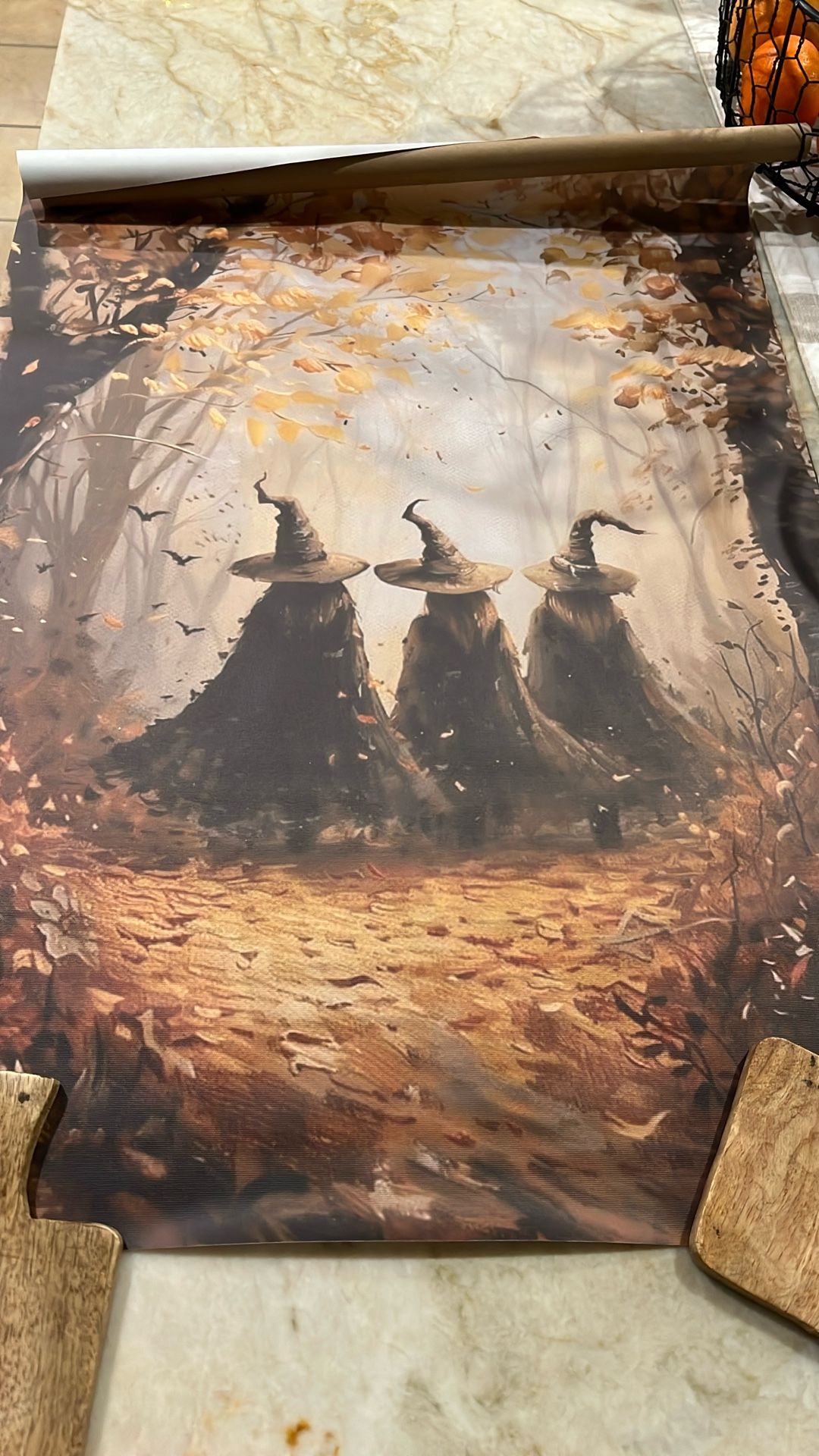 19 1/2 X 27 1/2 Three Witches With Fall Leaves π Halloween Picture