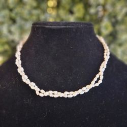 Elegant Two Strand Freshwater Rice Pearl Vintage Necklace