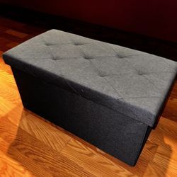  Foldable Tufted Linen Large Storage Ottoman Bench Foot Rest Stool/Seat - 15" x 30" x 15"- Navy