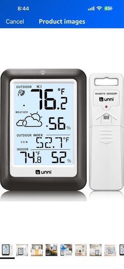 Indoor Outdoor Thermometer Wireless Weather Station, Temperature Humidity Monitor Battery Powered Inside Outside Thermometers with 330ft Range Remote 