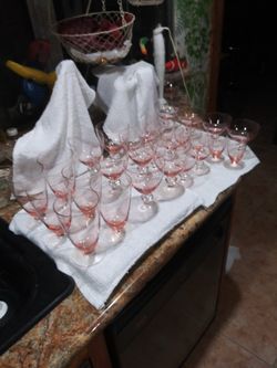 Vintage 50s Pink Crystal Wine Glass Sets 5 Sizes Of Glasses And Goblets 