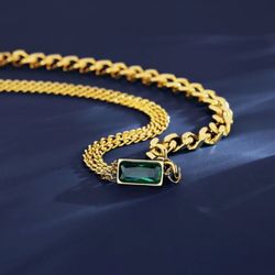 Stainless Steel Gold Plated Cuban Necklace Set With CZ