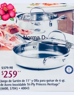 Set de olla de 6 qts y sartén de 11” tri-ply nuevos en sus cajas 🌺 princess house 🌺
