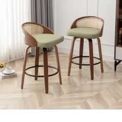 Green And Rattan Bar Stools 
